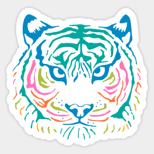 TIGER'S EYE Staring Wild Big Cat Tiger Face Head in Rainbow Colours - UnBlink Studio by Jackie Tahara Sticker